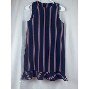 Zara Trafaluc Collection Dress Navy Red Striped Shift Ruffle Hem Women's Side XS